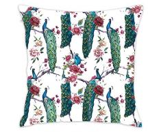 Rng Big Throw Kissenbezüge, Leinen Gemälde für Liebhaber von Leinen Kissenbezug Überwurf Taille Doppelfarbig Glitzer Pailletten Kissenbezug Sofa Cafe Home Decor Watercolor Peacock and Flowers