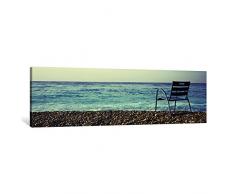 iCanvasART, Vacant Stuhl, auf den Strand, Nice, Cote de Azur, Frankreich Leinwand Kunstdruck Panorama Bilder, 48 x 16, 1.5 Deep