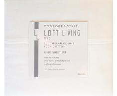 Loft Living NYC 4 Stück Baumwolle King Bettlaken Set Fadenzahl 300 TC 100% Baumwolle Solid Weiß