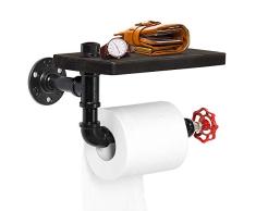 NEX Industrial Toilettenpapierhalter, Wandmontage, Toilettenpapierhalter mit Holzablage für Badezimmer, Espresso