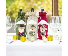 MeGaLuv Weinflaschenhülle für Party, Hochzeit, Dekoration, Geschenk, 3 Stück Weihnachtsmann, Schneemann, Leinen, Weinflaschenbeutel