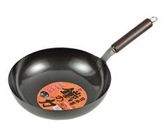 Pearl Life Japanischer Wokpfanne, 30 cm, aus hochwertigem Eisen, Flacher Boden, 1 Griff, japanischer Wok, hergestellt in Japan