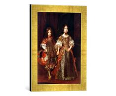Gerahmtes Bild von Sebastiano Bombelli Erbprinz Max Emanuel II und Maria Anna von Bayern als Kinder, Kunstdruck im hochwertigen handgefertigten Bilder-Rahmen, 30x40 cm, Gold Raya