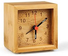 Winkeyes Wecker, batteriebetrieben, Bambus, Holz, handgefertigt, klassisch, zu Hause, Wecker für Schreibtisch, Tisch, Holz, mit leuchtenden Nacht, geräuschlos, nicht tickend, für Schlafzimmer, Küche, Büro