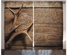 Geweih Einrichtung Vorhänge Durch ambesonne, Geweih Deer auf Holz Tisch rustikaler Textur Jagd Saison Dekorieren, Wohnzimmer Schlafzimmer Dekor, 2 Panel Set, 108 W x 84L Zoll
