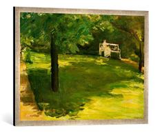 Gerahmtes Bild von Max Liebermann Gartenbank unter dem Kastanienbaum im Wannseegarten, Kunstdruck im hochwertigen handgefertigten Bilder-Rahmen, 80x60 cm, Silber Raya