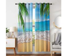 BJHAP Ozean-Vorhänge, exotische Strand-Wasser, tropische Palme, Sommerlandschaft, Ösen, Thermoisoliert, Raumverdunkelung, Schlafzimmer- und Wohnzimmer-Vorhang, 2 Paneele, 134,3 x 160 cm Modern 55x63 inch mehrfarbig