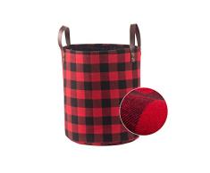 Zusammenklappbarer dekorativer Aufbewahrungskorb oder -Eimer mit Ledergriffen, Faltbare Tragetaschen, Home Organizer Lösung für Schlafzimmer, Schrank, Spielzeug, Wäsche Medium rot/schwarz