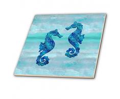 3dRose Seepferdchen Paar Tinte 15,2 cm Dekorative Fliesen, Keramik, Blau