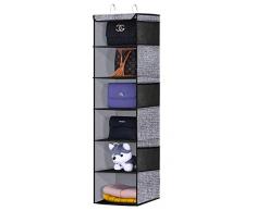 Onlyeasy Regale Hängeschrank Organizer – Faltbarer Kleiderschrank Stauraum für Kleidung, Pullover, Accessoires, Schuhe, Geschenke, Schwerlast, 6 Einlegeböden mit 6 Seitentaschen Schwarz Leinenartig