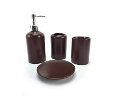 WPM 4-teiliges Badaccessoires-Set aus Keramik inkl. Bad-Seifen- oder Lotionspender mit Zahnbürstenhalter, Becher, Seifenschale, wählbar in Violett, Schwarz, Braun, Marineblau oder Burgunderrot braun