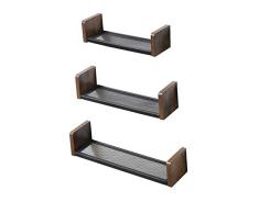 Benjara Holzregal mit Metallgeflecht, 3 Stück, Braun und Schwarz