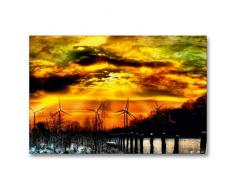 Calvendo Premium Textil-Leinwand 90 cm x 60 cm quer, Windräder im Sonnenuntergang | Wandbild, Bild auf Keilrahmen, Fertigbild auf echter Leinwand. zwischen Tag und Nacht Kunst Kunst