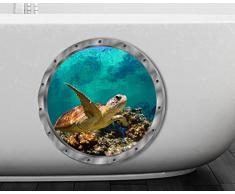 BIBITIME Fake 3D Fenster Wandtattoo Landschaft Wand Aufkleber PVC Kunst Wandbild Tapete Antik Reference Sea Turtle