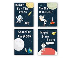 CHDITB Kunstdruck für Kinderzimmer, ungerahmtes Universum, Cartoon-Weltraum-Planeten-Motiv, 4-teiliges Set, 20,3 x 25,4 cm