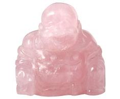 SUNYIK handgeschnitzt Stein Happy Buddha Statue, Edelstein Fengshui Pocket Skulptur, Figur, Dekoration, rosaner Quartz, 2-Rose Quartz(1.5)