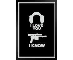 Poster Foundry I Love You. I Know. Filmposter Hair Blaster Han Leia Pärchen, 30,5 x 45,7 cm Framed in Black Wood 14x20 inch Mehrfarbig / 7605