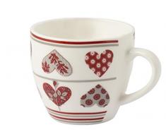 H+H Kaffeetasse Motiv Herz ohne Untertassen Porzellan weiß mit rotem Dekor