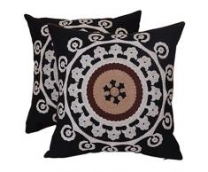 Bridgeso Mischgewebe Baumwolle Leinen Bestickt Kissenbezug Kissen für Couch Stück 1/2 PC 2 x Schwarz