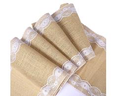 Lucky Monet 5 x Jute Sackleinen Jute Tischläufer rustikal natur Tisch Dekoration Läufer Décor Outdoor Hochzeit Engagement Parteien, Weihnachten, Geburtstag, Hotels, Restaurants, bietet, Planer 12 x 118/ 5pcs Lace Both Sides