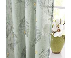 KGORGE Leinen-Vorhang, Blättermuster, Gelb/Grün Modern W52 x L84 | Pair Green Leaves | Green