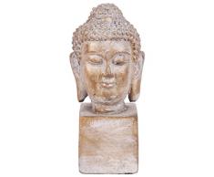 Benjara Buddha Figur mit Ushnisha Kopf auf rechteckigem Boden, braun und grau
