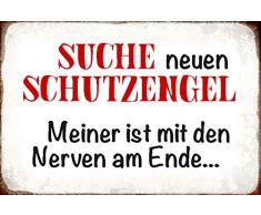 Suche Schutzengel - Meiner ist mit den Nerven am Ende… Funny Engel Wanddeko Sprüche Blechschild, 20x30 cm tin Sign