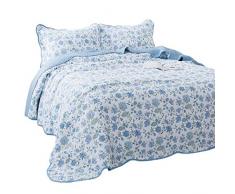 Kasentex Luxuriöses 3-teiliges Bettwäsche-Set – moderne übergroße Bettwäsche mit üppigem Blumenmuster, 100 % Baumwolle, weich und warm, wendbare Tagesdecke (hellblau, Twin + 2 Kissenbezüge, 80 x 106 + 20 x 26 x 2) Oversize Twin Set blau