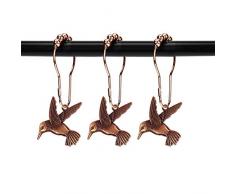ZILucky Kolibri Duschvorhanghaken Ringe Vogel Garten Natur Frühling Deko Edelstahl rostfrei 12er Set Kupfer