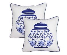Queenie – 2 PCS Traditionelles Chinesisch Blau und Weiß Porzellan Serie 100% Baumwolle bestickt Dekorative Kissenbezug Werfen Kissen Fall 45,7 x 45,7 cm 45 x 45 cm, baumwolle, Pot 2, 45,7 cm