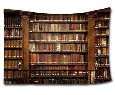 HMWR Vintage Bücherregal, Wandteppich, Wandbehang, Wandbehang, für Nacht, Lesen, Bücher, Baumwolle, Mandala, Hippie, Witzige Bibliothek, Collage, Schlafsaal, Strandüberwurf, Wanddekoration, 152,4 x 203,2 cm Art Deco 60x51(in) Multi-colored 05