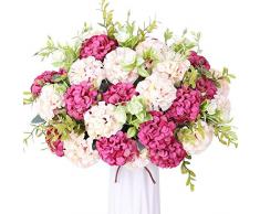 FENGRUIL Seide Hortensien Blumen, künstliche Blumensträuße, Dekoration für Hochzeiten, Partys, Zuhause, Büro, Tischwand Rose Red, ohne Vase