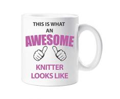60 Second Makeover Limited 60SECMUG508 Tasse mit Aufschrift „60 Second Makeover This Is What An Awesome Knitter Looks Like“, Geschenk für Geburtstag, Weihnachten, keramik, weiß
