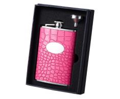 Visol VSET34–2090 pinkrock Leder Flachmann und Trichter Geschenk-Set, 230 ml, Hot Pink