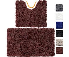 VDOMUS Mikrofaser Badezimmer Teppiche Set 2 Stück Rutschfeste und saugfähig Shaggy Badteppich Contour Badematte