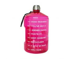 QuiFit Wasserflasche mit Zeitmarkierung und Griff, 450 ml, BPA-frei, wiederverwendbar, motivierende Sport-Trinkflasche, hilft Ihnen, mehr Wasser zu trinken, rose, 73 oz