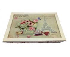 GMMH Landhaus Knietablett Paris Laptop Tablett Bambus Unterlage Klapp Tisch Betttablett Frühstückstablett Serviertablett Tisch Tablett