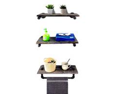 Rohr-Badregal, Industrie-Regal, 50,8 cm, mit Handtuchhalter, Vintage-Stil, rustikal, schwebendes Holzregal für Badezimmer, Bücherregal, Wandregal, 3 Regale (mit Holzbrettern)