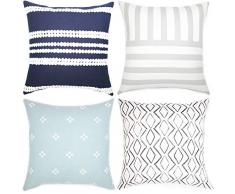 Gewebte Nook Dekorative Überwurf-Kissenbezüge nur für Couch, Sofa oder Bett, 4 Stück, 45,7 x 45,7 cm, modernes Design, 100% Baumwolle, Marineblau, Weiß, Blau, Hellblau