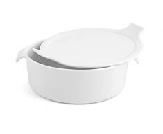H&H 731945 Auflaufform Tonda, Porzellan, Weiß, 18 x 6 cm mit Deckel