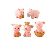 RAYNAG 5 Miniatur-Schwein-Figuren aborable Tierfiguren Spielzeug Glücksschweinchen Kuchen-Dekoration Kunstharz DIY Basteln Projekt Decor