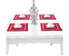 HANGNUO Tischläufer mit Pailletten-Strass und eleganter Quaste für Hochzeit Erntedankfest Weihnachten Tischdeko 4*Place Mats rot