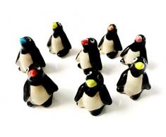 Tyga_Thai Brand TH Set 4 Stück Miniatur-Pinguin Keramik bemalt Figuren Statue Deko Sammlerstücke mehrfarbig
