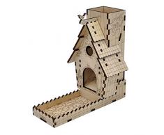 CZYY Vogelfutterstation, Würfelturm mit Tablett, Holz, lasergeschnitten, perfekt für Wingspan und andere Tischspiele