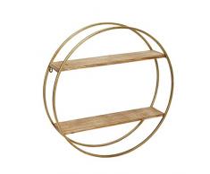 Benjara Wandregal aus Holz und Metall mit 2 offenen Regalen, Braun und Gold