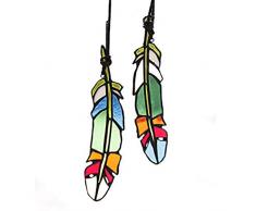 HAOSUM Buntglas-Fenster wandbehängen 2 gebeizt Glas Feder Bunten Glas Sonnenfänger Aufhängen Ornament für Wand, Fenster, ， Auto und Party Dekoration und Geschenkidee
