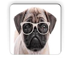 Rikki Knight Hipster Mops Welpe mit Brille Design Quadratisch Kühlschrank Magnet