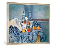 Gerahmtes Bild von Paul Cézanne Stilleben mit Pfirsichen und Flaschen, Kunstdruck im hochwertigen handgefertigten Bilder-Rahmen, 100x70 cm, Silber Raya