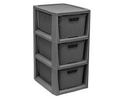 BranQ - Home essential Regal in Rattan Design, Kunststoff PP, Anthrazit, 29,5x24x48,7 cm