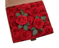 YSBER Künstliche Rosen – 50 Stück große PE-Schaumrose, künstliche Blumenköpfe für DIY Hochzeit Blumensträuße Tischdekoration Brautschmuck Party Zuhause Dekoration 25pcs Wine Red